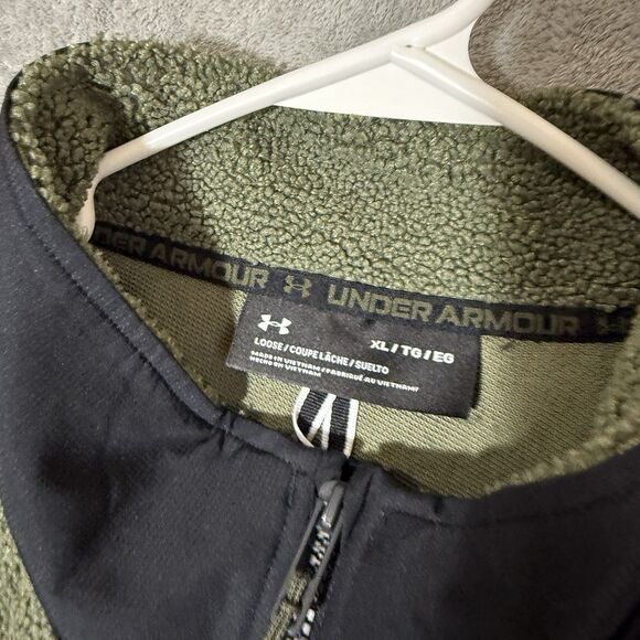 Under Armour Vest Men XL Green Mission Boucle Fleece Full Zip Loose Windbreaker - Picture 2 of 11